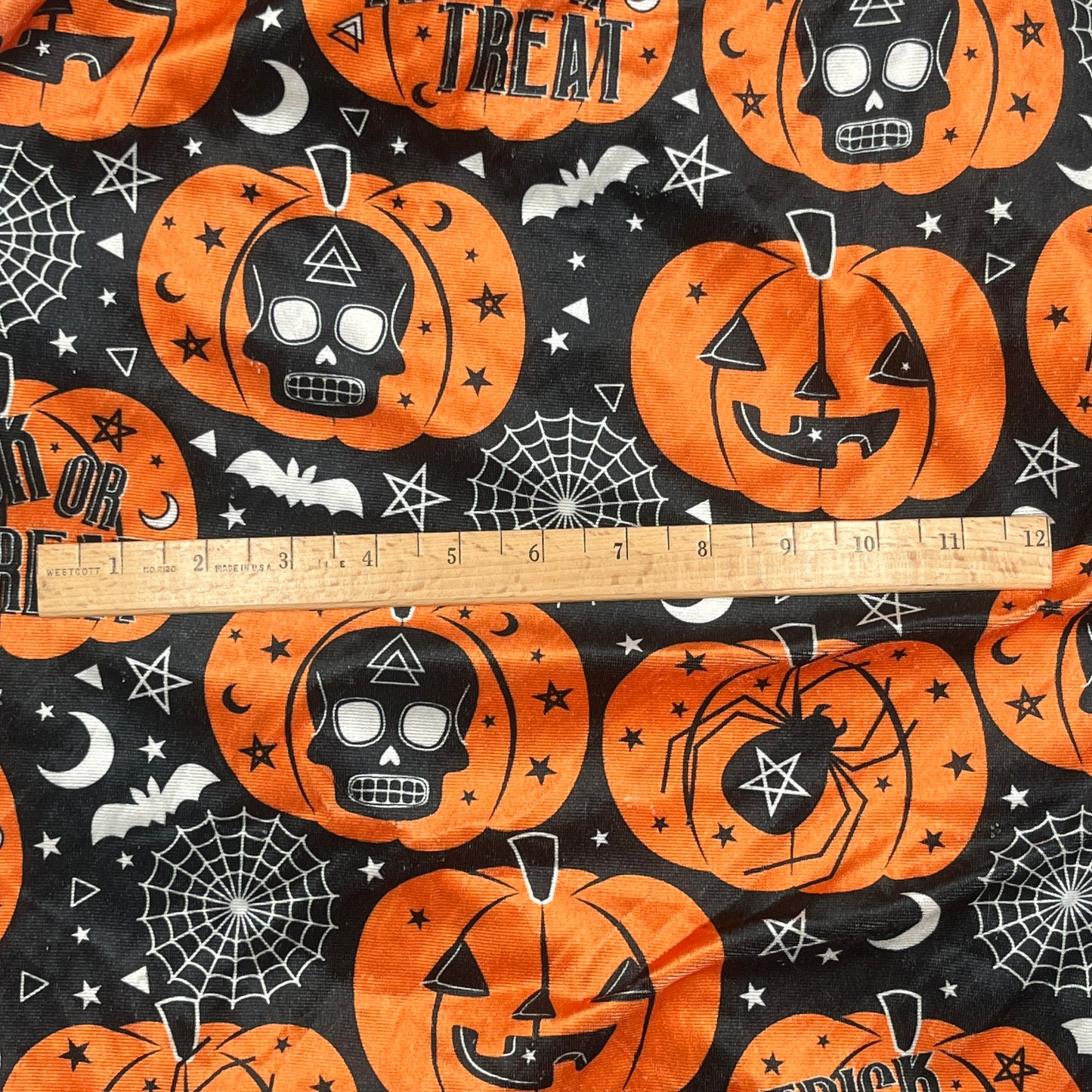 Halloween Pumpkins & Skulls Knit Fabric, see description for yardage