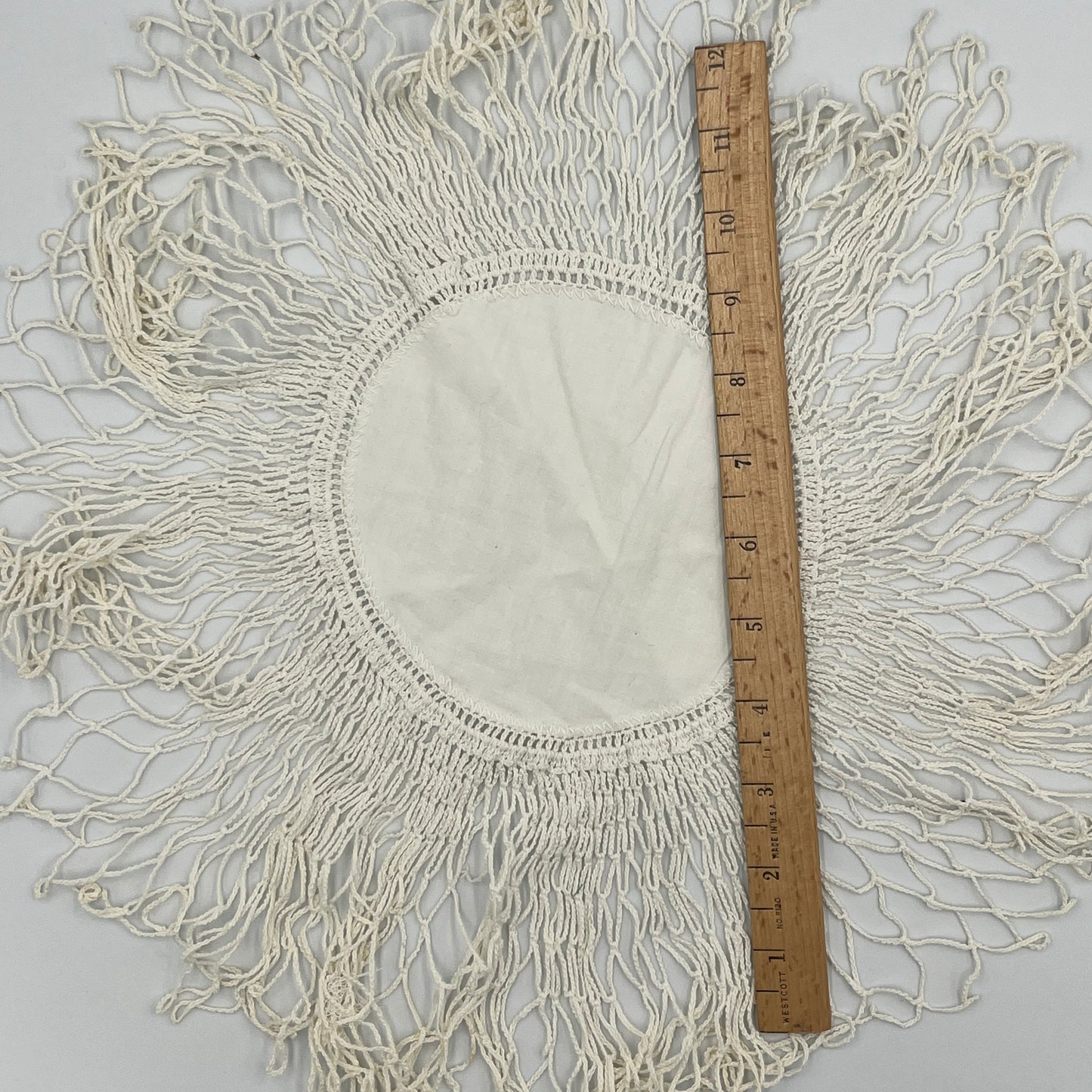Vintage Cotton Doily with Macramé Fringe, 14”