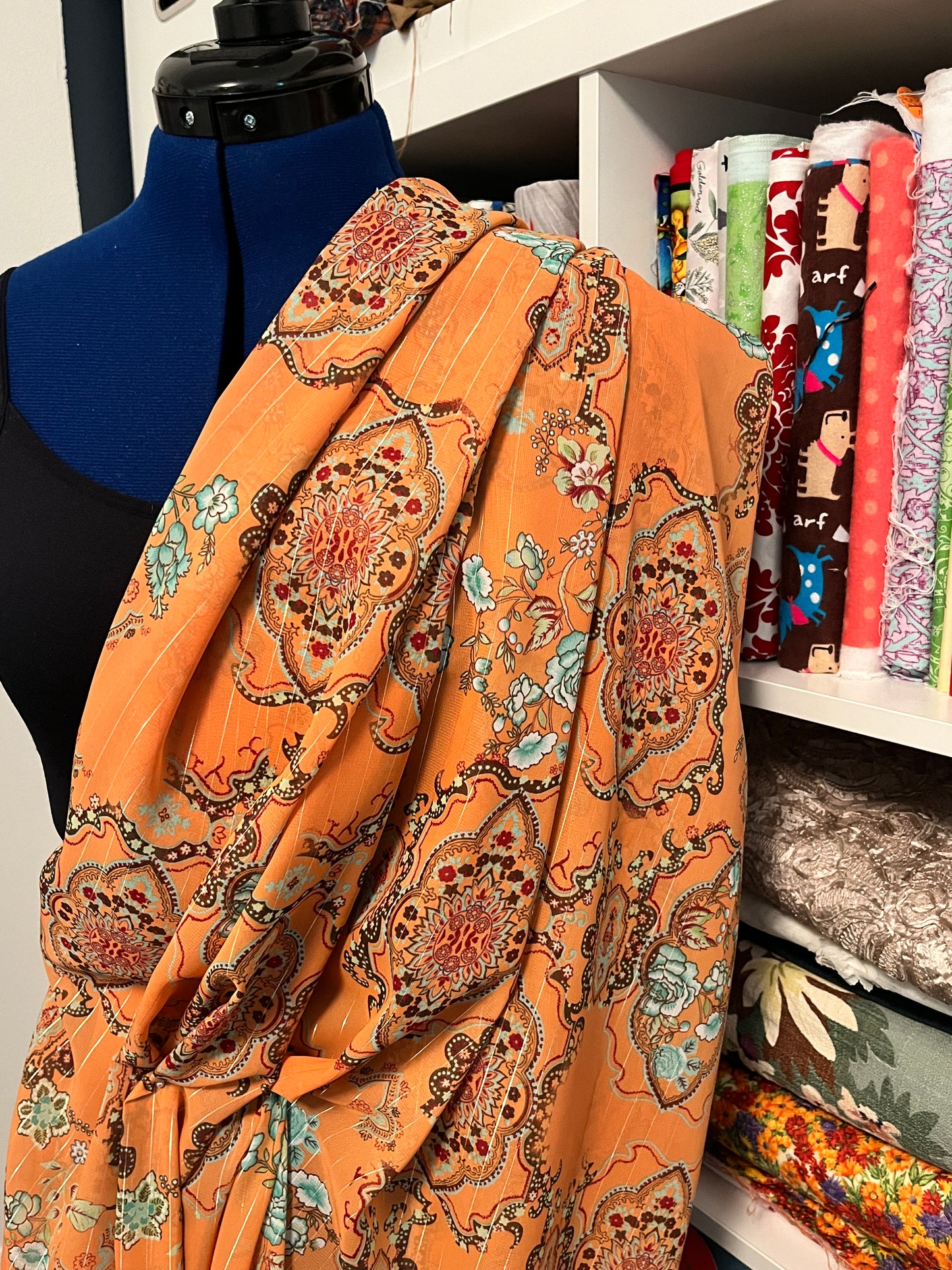 3 Yards Sheer Orange Polyester, Designer Deadstock