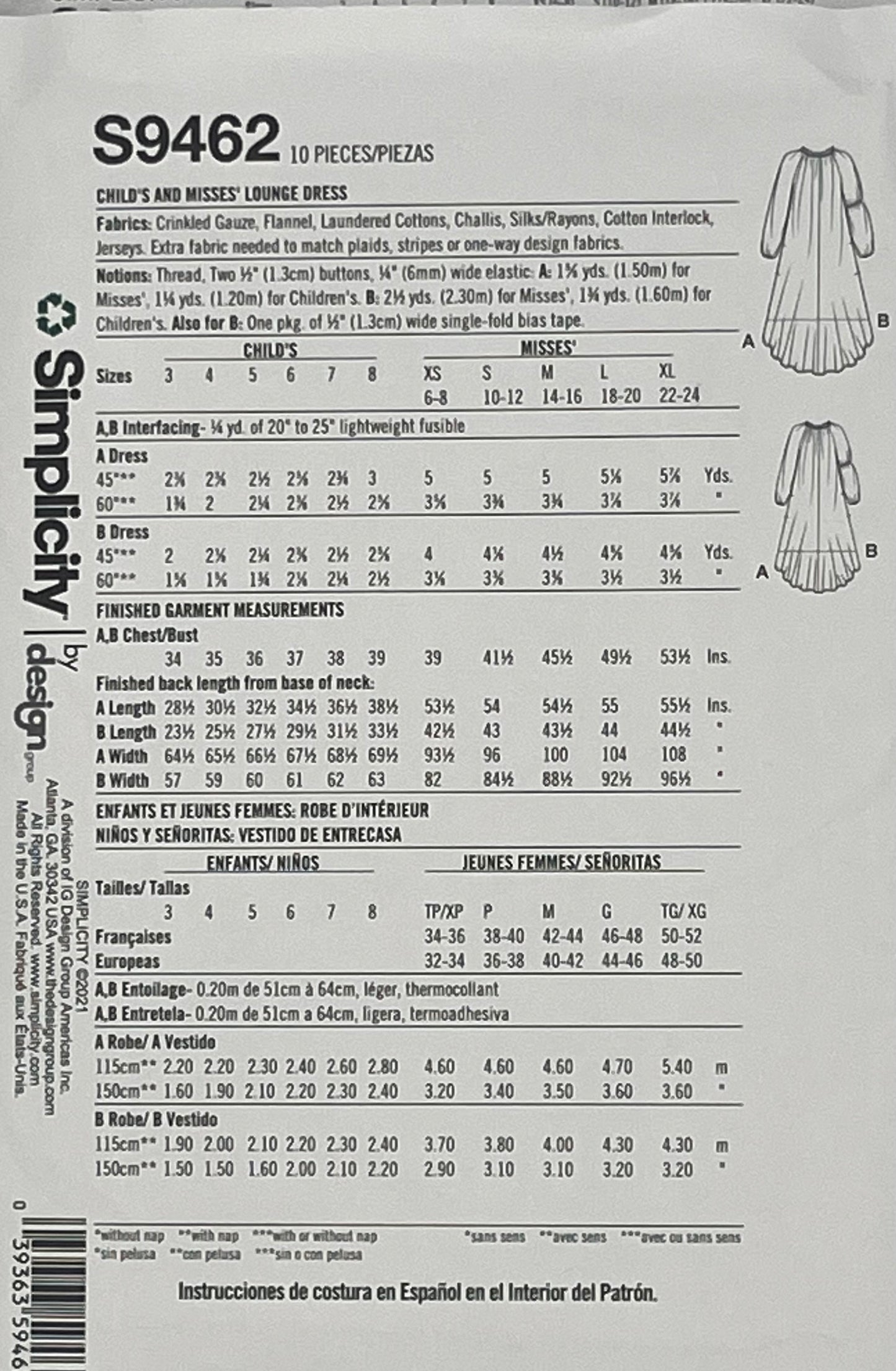 Simplicity 9462 Pattern