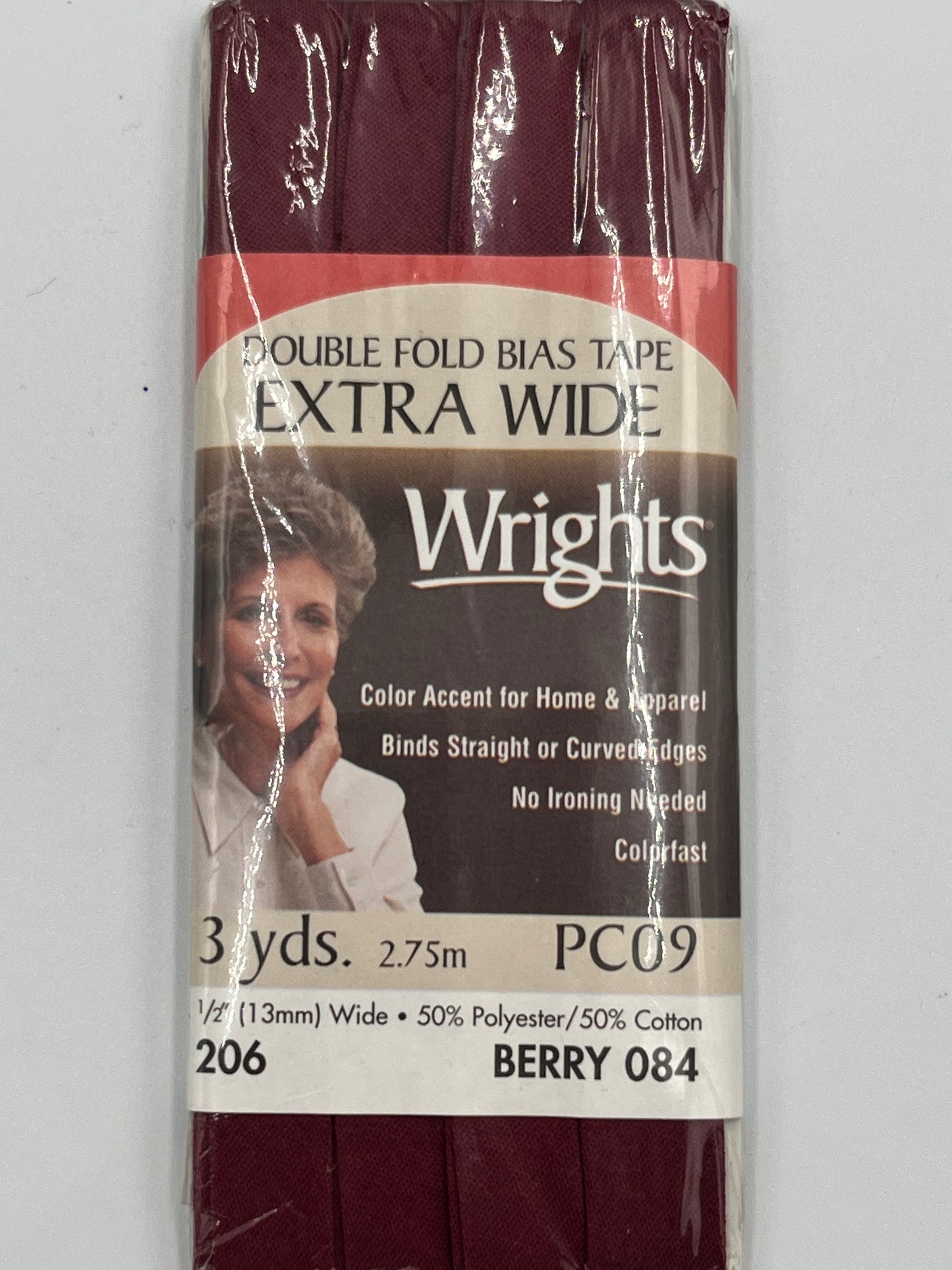 Wright's Extra Wide Double Fold Bias Tape, Berry