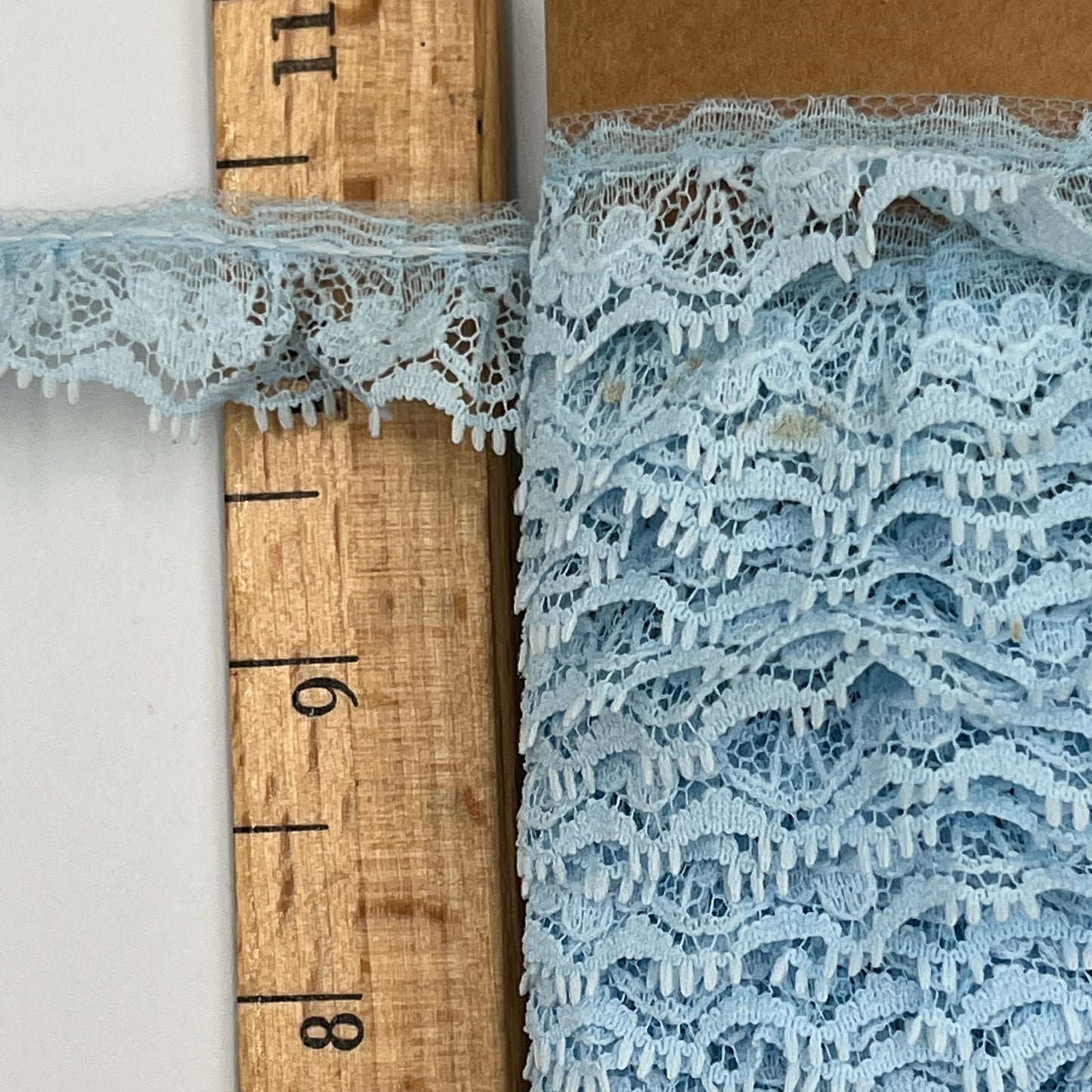 3 1/3 Yards, Baby Blue Ruffled Lace Trim, Delicate Vintage-Style