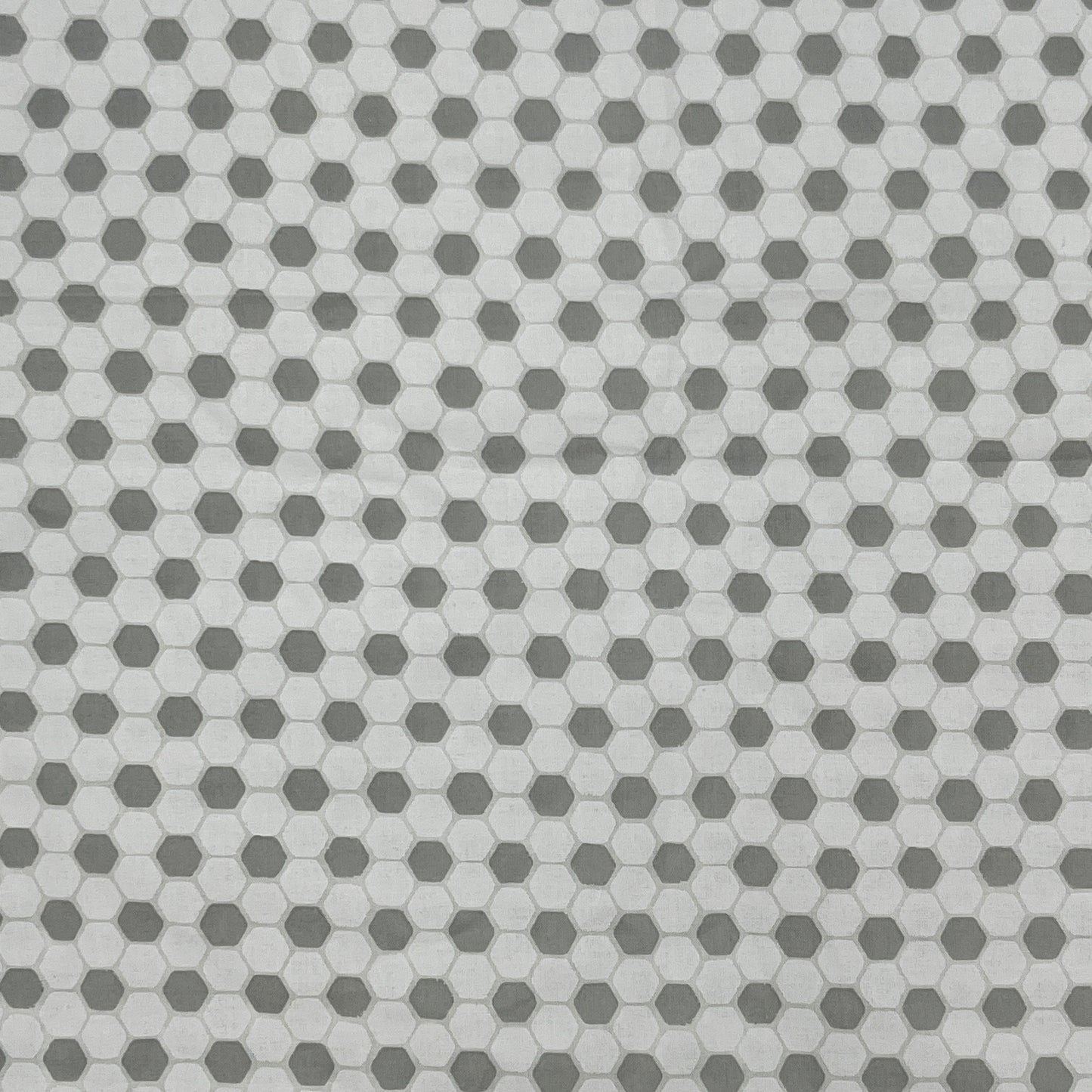 1 Yard Grey & White Hex Tile Print, Cotton