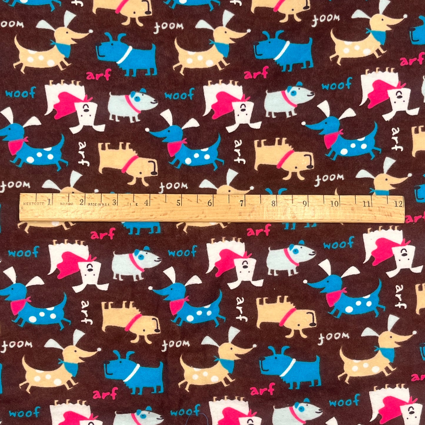 2 1/4 Yards Brown Dog Print Flannel, Joann’s Snuggle