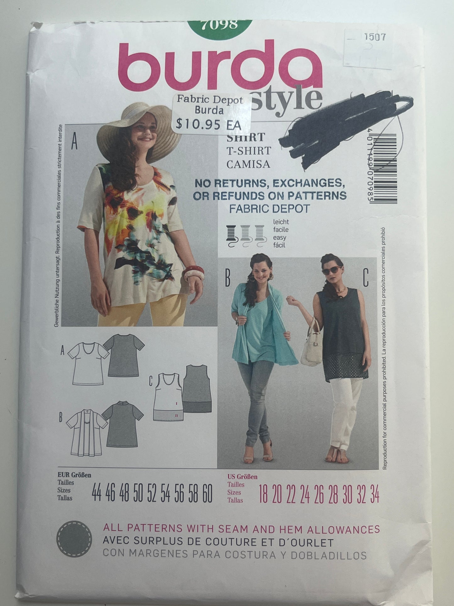 Burda Style 7098 Uncut Pattern, Plus