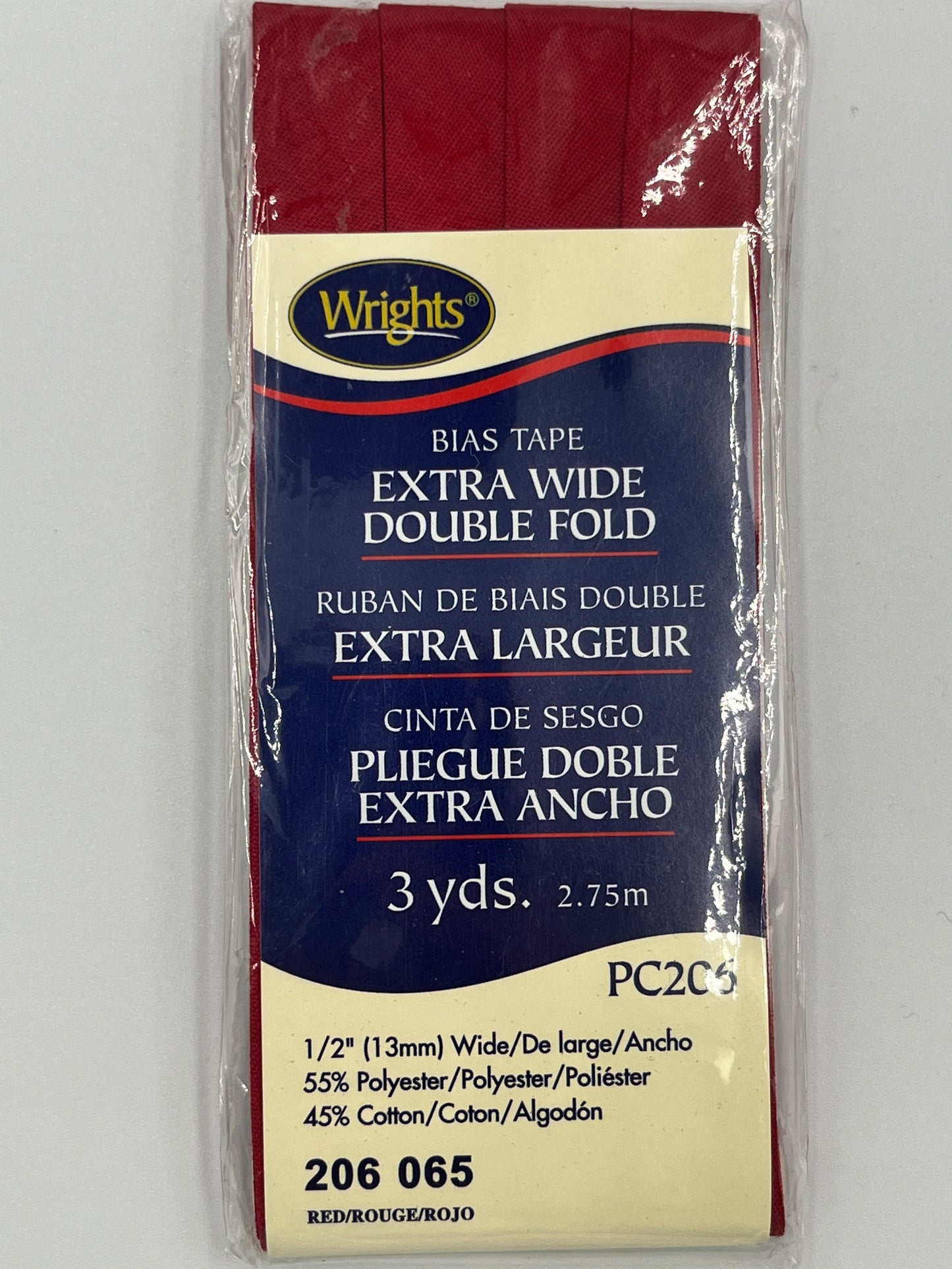 Wrights Extra Wide Double Fold Bias Tape, Red