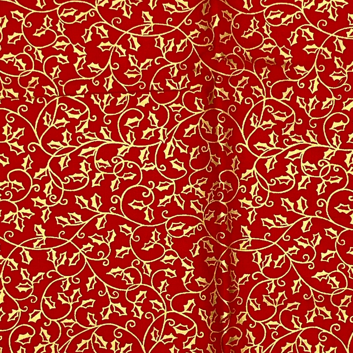 7/8 Yard Metallic Holly Scroll by Makower UK, Premium Quilting Cotton