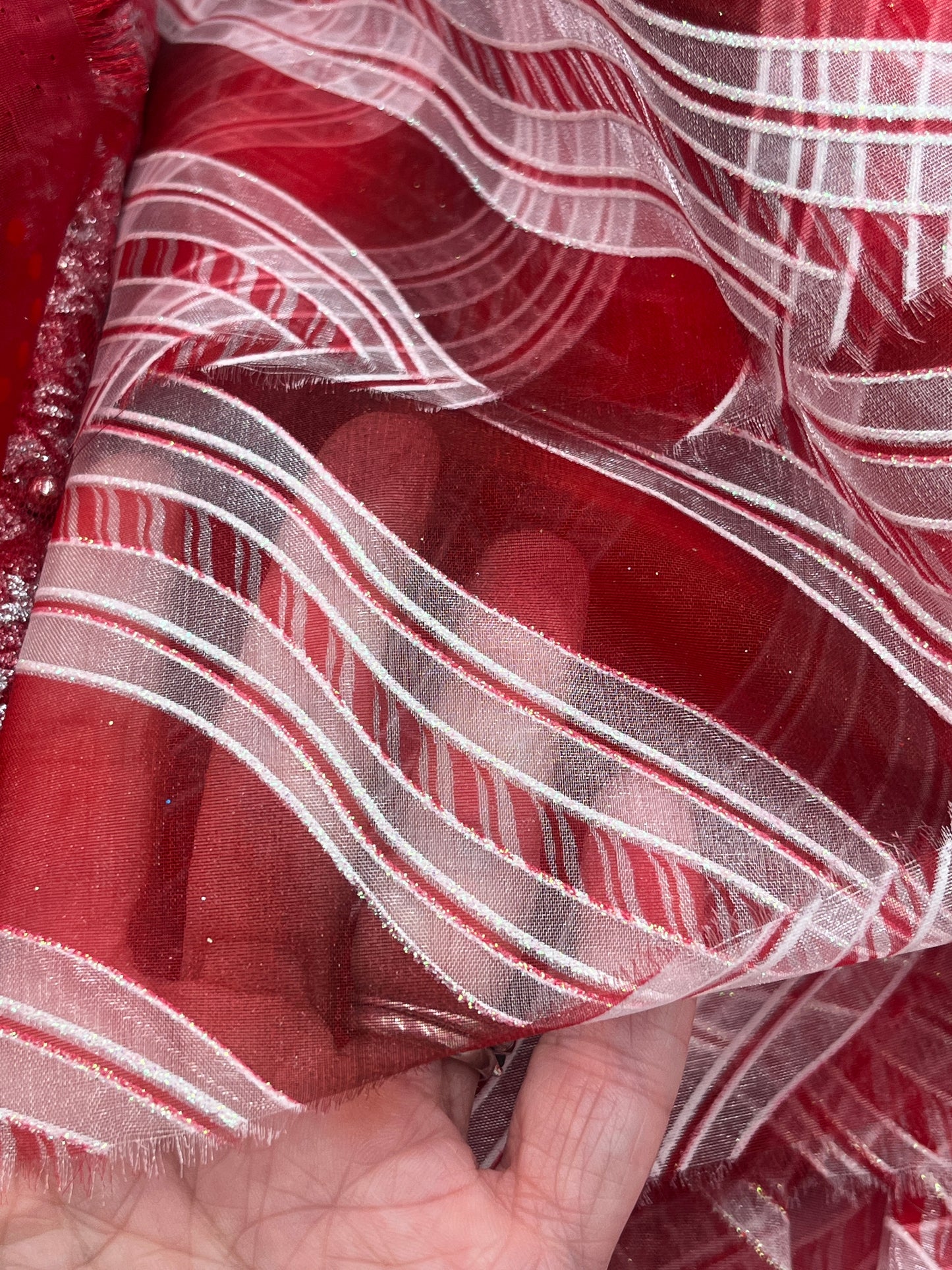 Red & White Holiday Ribbon + Sheer Fabric Decor Bundle: Glittered Plaids, Poinsettias and Snowflake Sheers