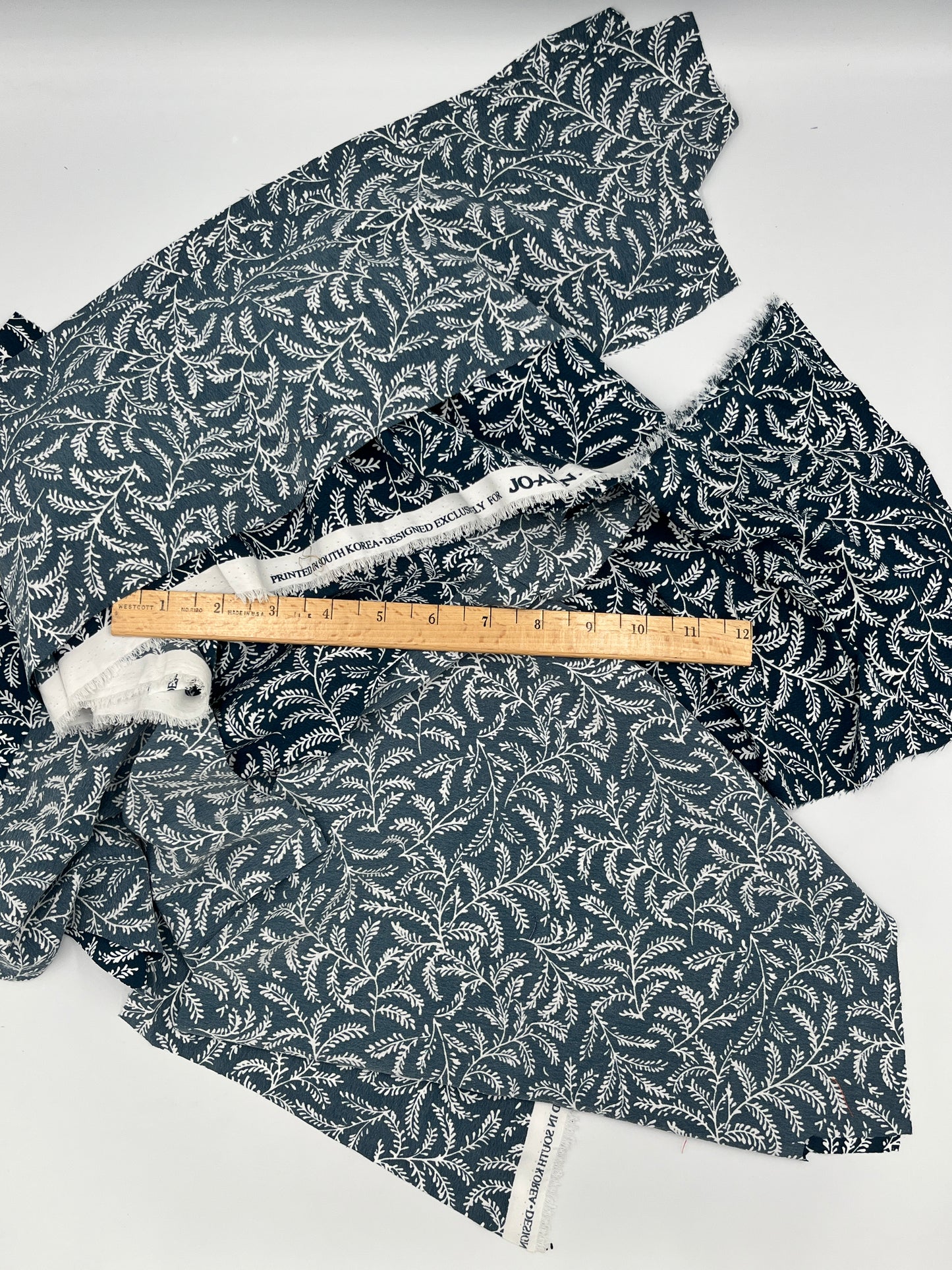 1(ish) Yards Teal & White Floral, Rayon (plus scraps)