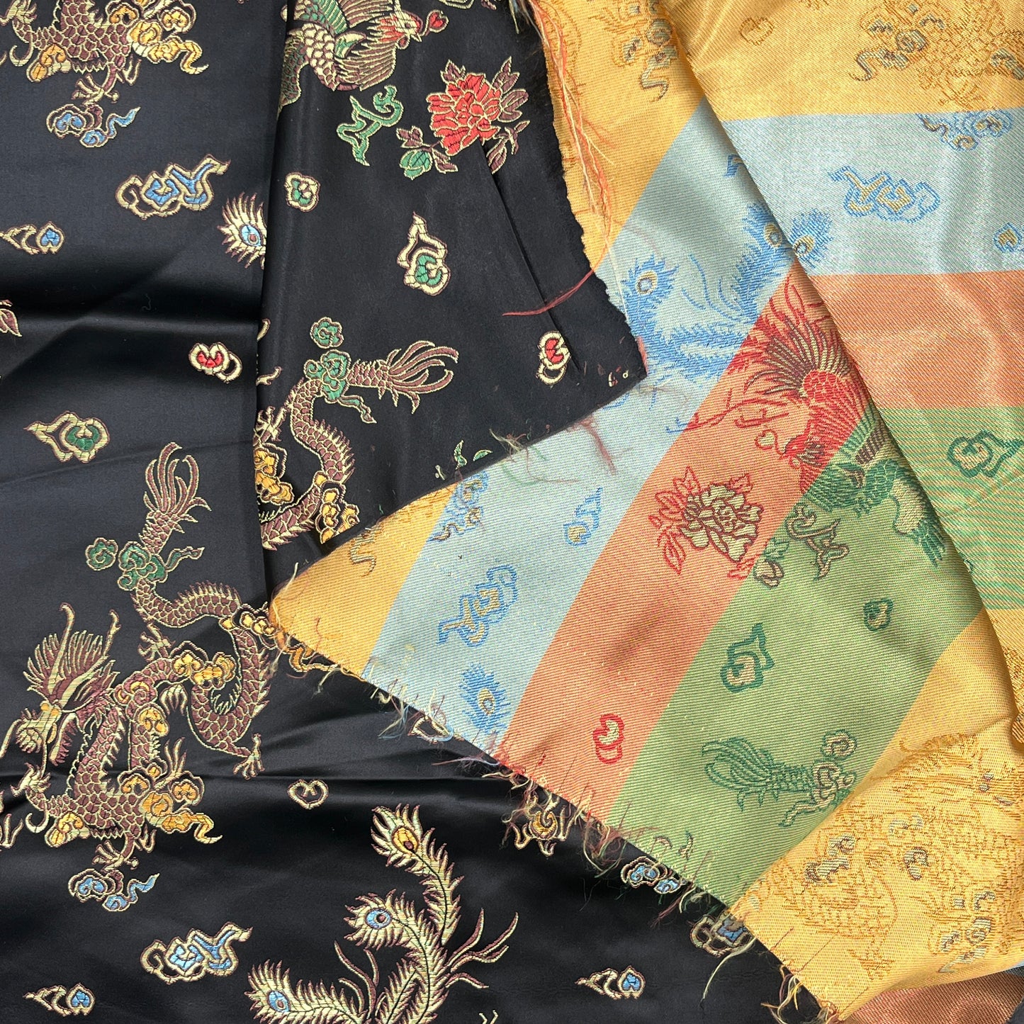 2 5/8 Yard Asian Brocade Print, Poly Satin, FLAW