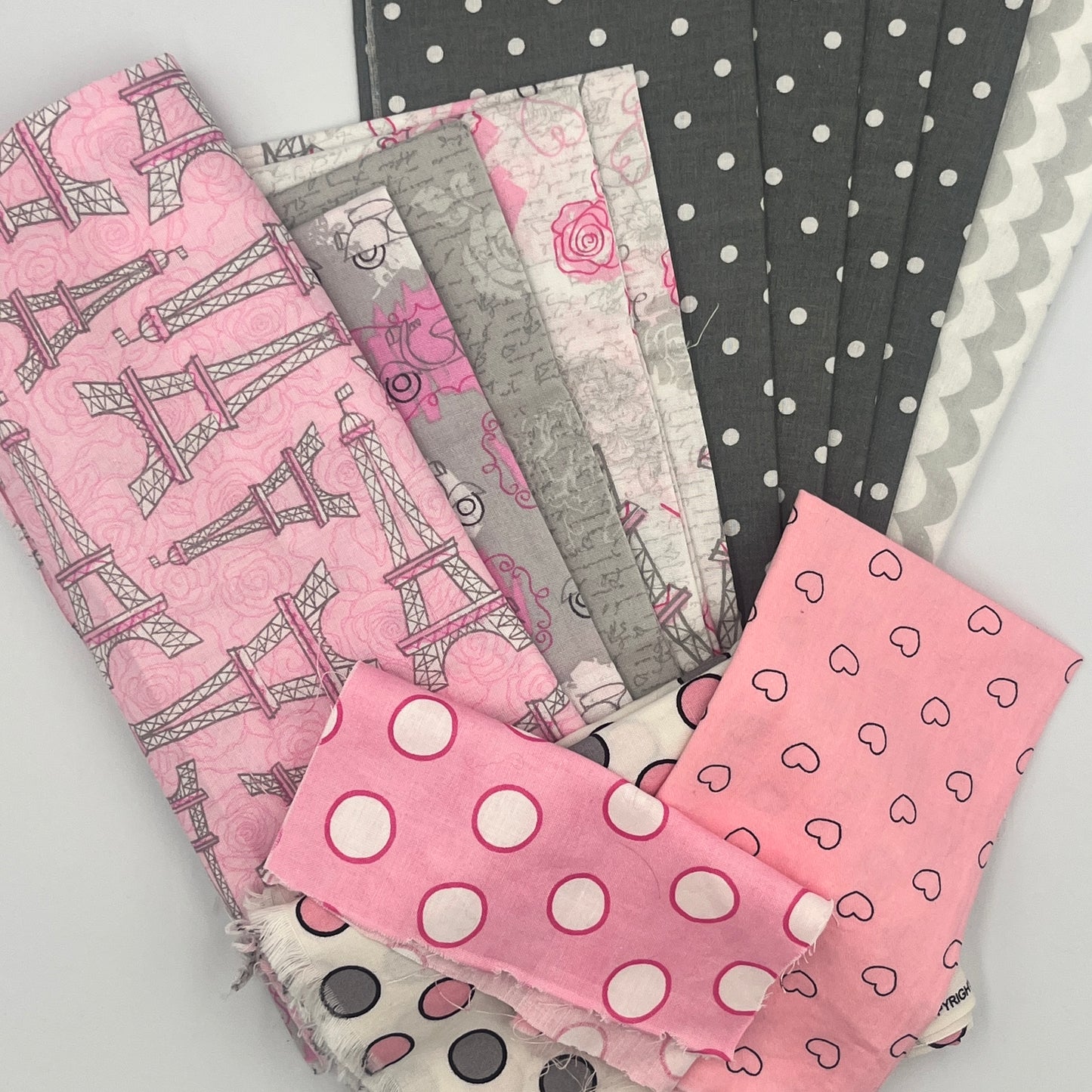 Paris & Polka Dots Fabric Bundle – 14.5 oz Quilting Cotton, 11 Fat Quarters + Bonus Yardage