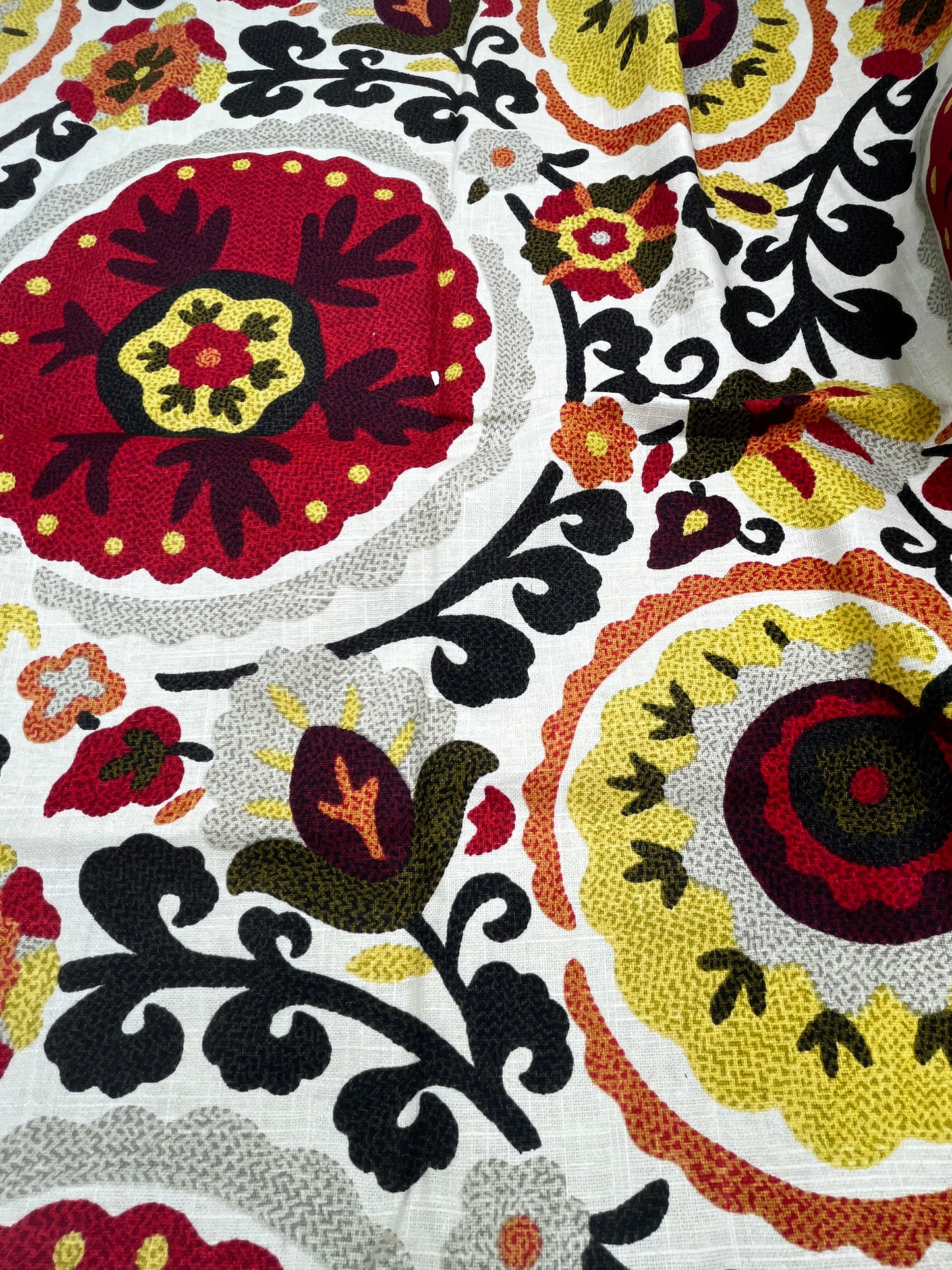 2/3 Yard Folk Art Floral Upholstery, Cotton Linen Blend
