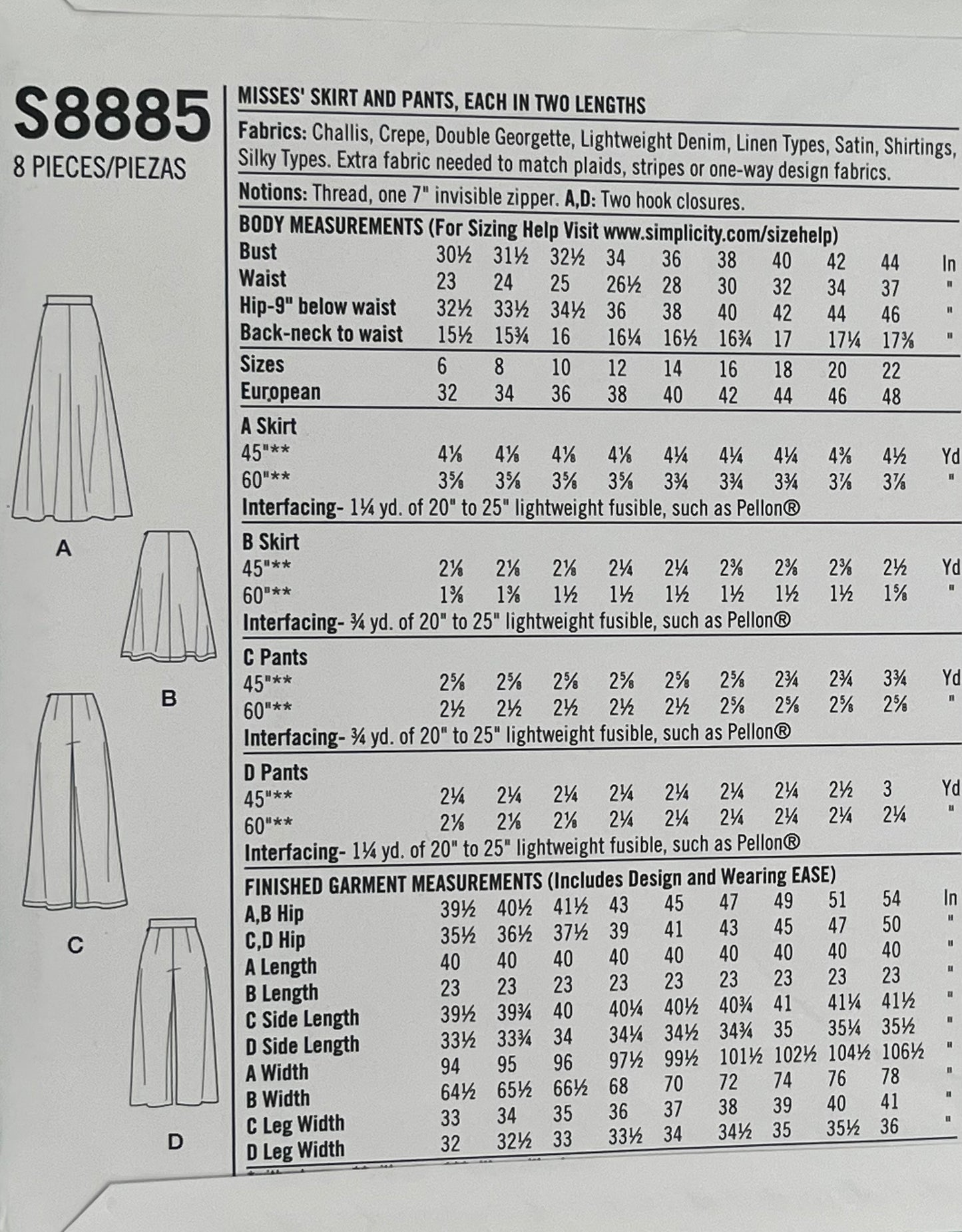 Simplicity 8885 Pattern