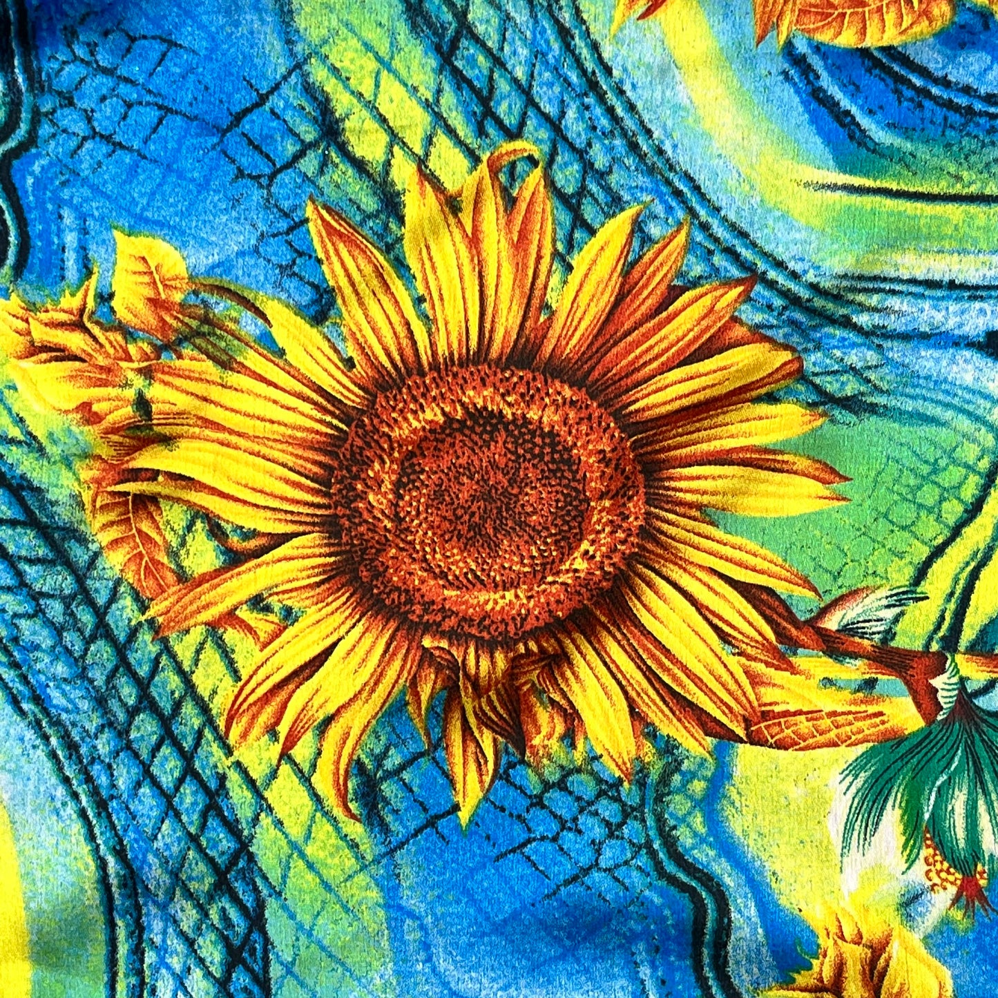 2 8/10 Yards Tropical Sunflower Print - Polyester Charmeuse
