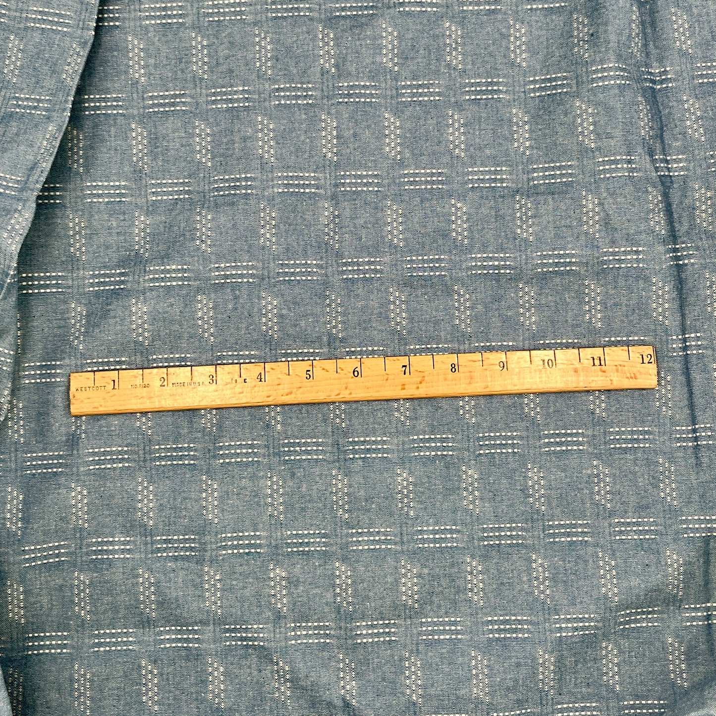 1 1/4 Yards Blue Windowpane Chambray, Cotton
