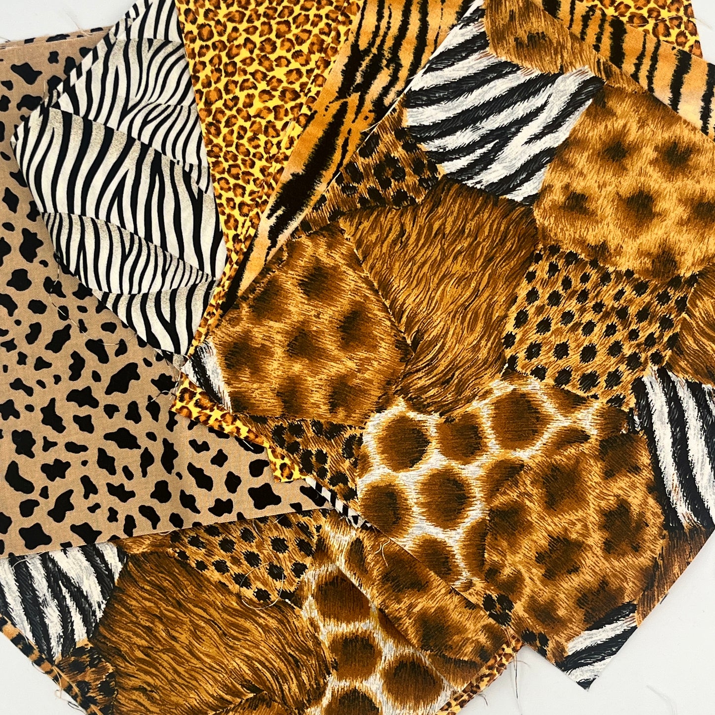 Animal Print Quilt Start Bundle – 11 oz Quilting Cotton Scraps + Pre-Sewn Blocks (Mixed Wild Prints)