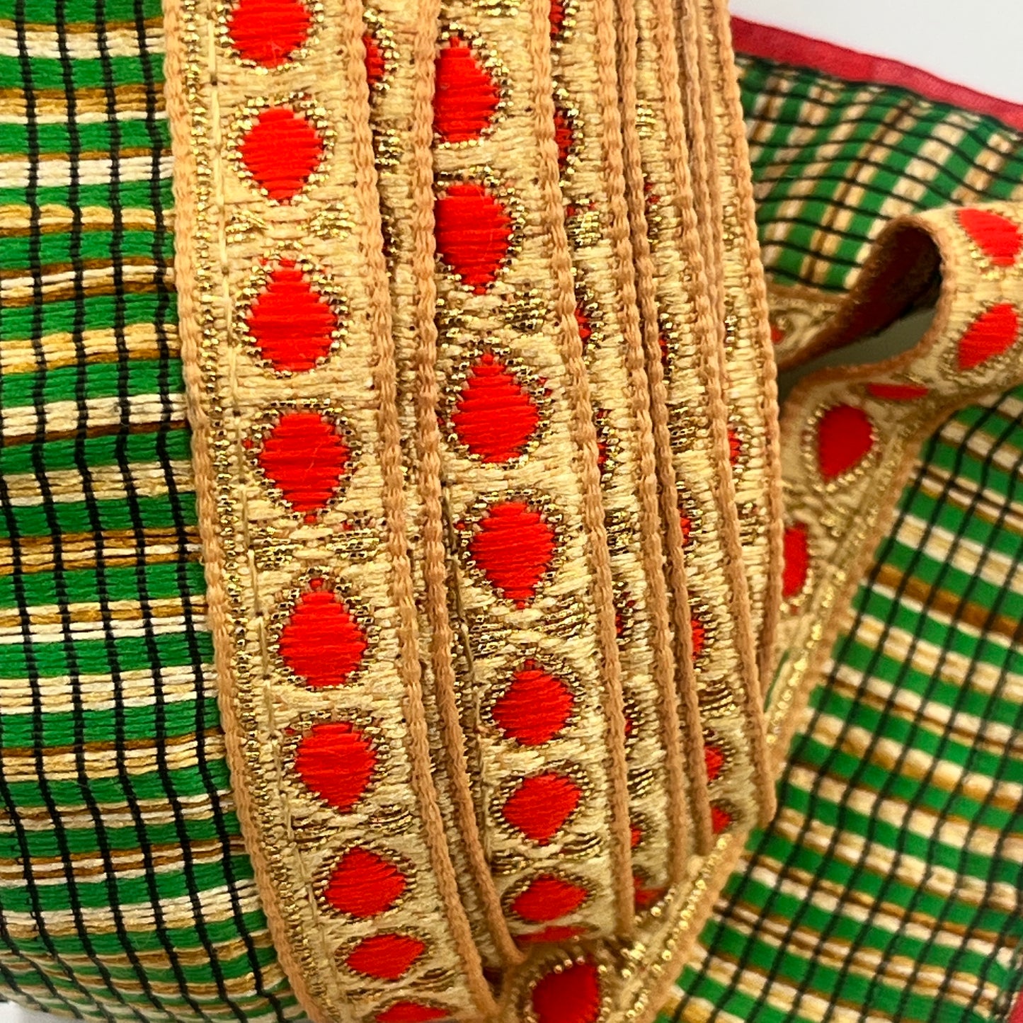 7 Yards Gold, Red & Green Metallic Jacquard Trim