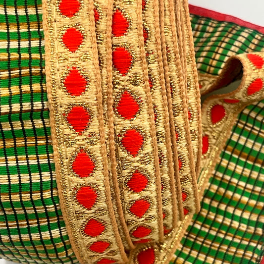 7 Yards Gold, Red & Green Metallic Jacquard Trim