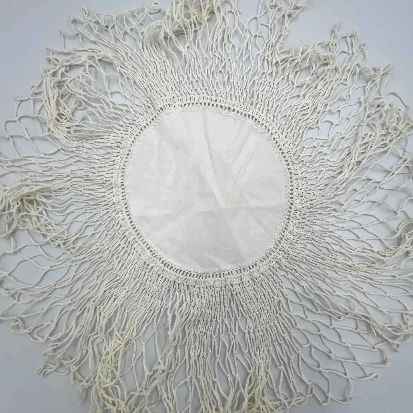 Vintage Cotton Doily with Macramé Fringe, 14”