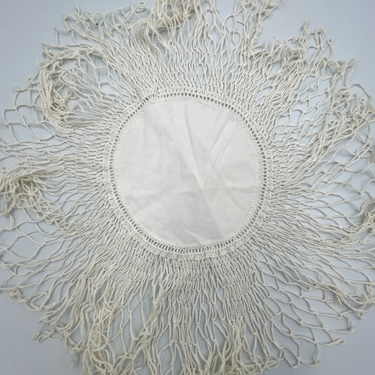 Vintage Cotton Doily with Macramé Fringe, 14”
