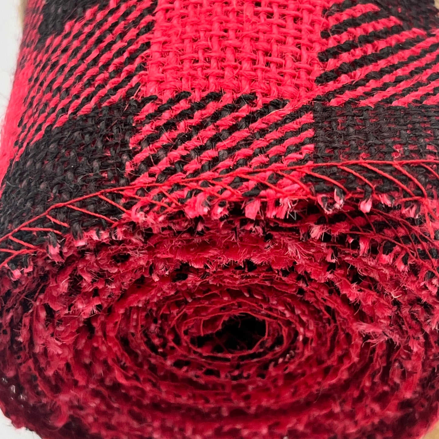 Red & Black Buffalo Plaid Burlap Ribbon, 6" Wide