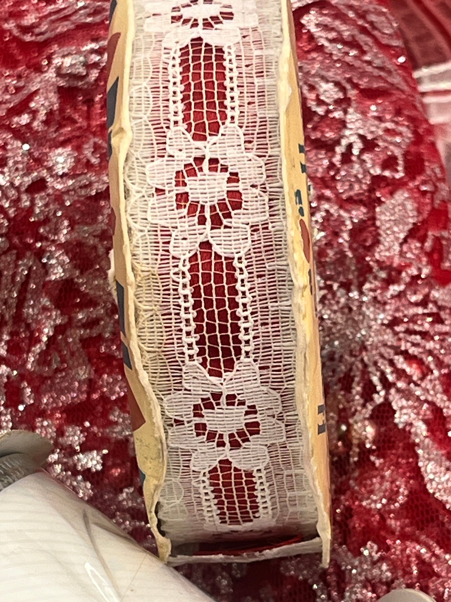 Red & White Holiday Ribbon + Sheer Fabric Decor Bundle: Glittered Plaids, Poinsettias and Snowflake Sheers