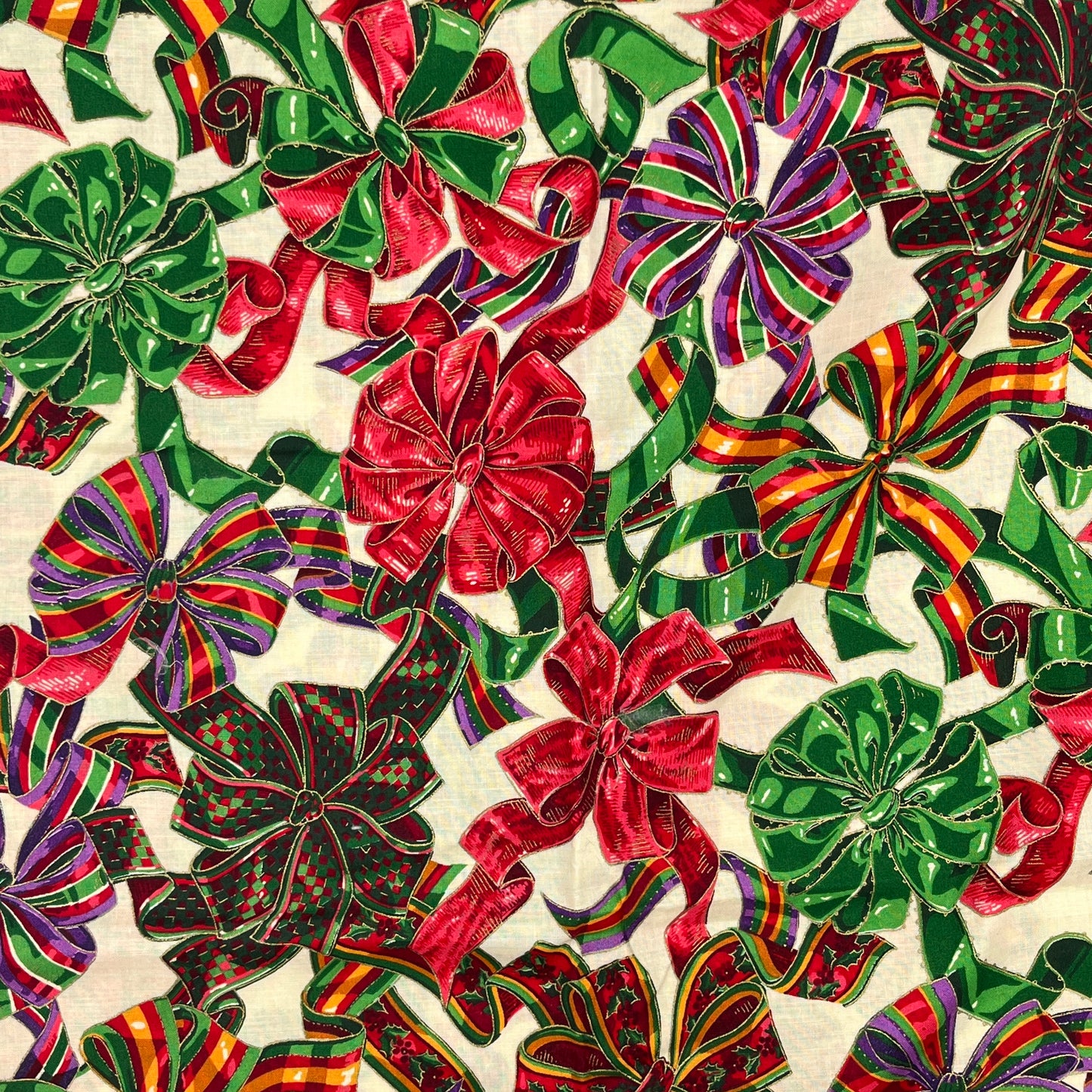 1 1/3 Yard “Holiday Ribbons” by Joan Messmore for Cranston Print Works, V.I.P. Quilting Cotton