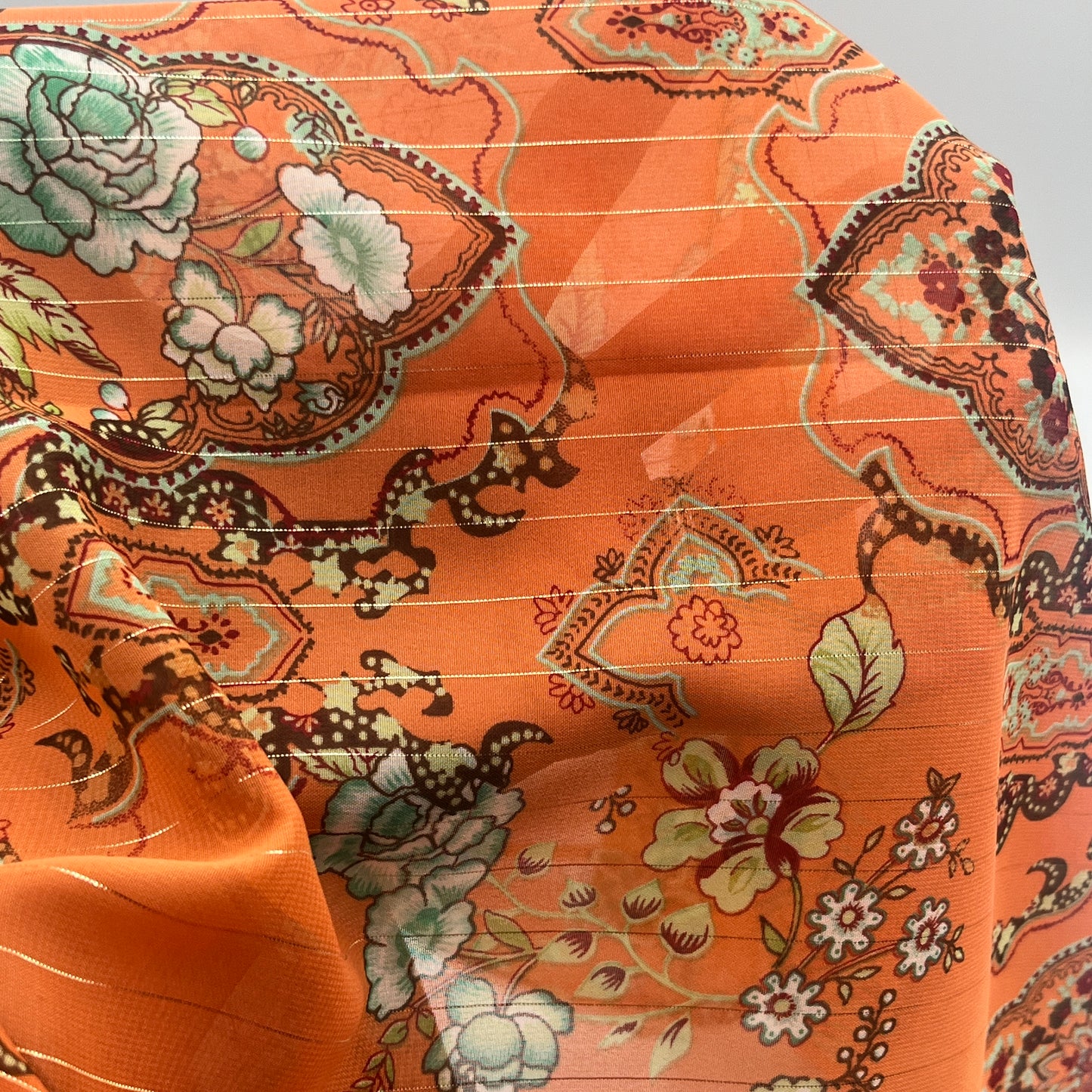 3 Yards Sheer Orange Polyester, Designer Deadstock