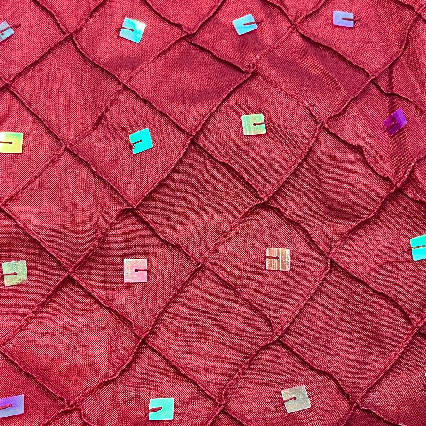 2 Yards Red Quilted Textured Sequin Apparel Fabric, Polyester