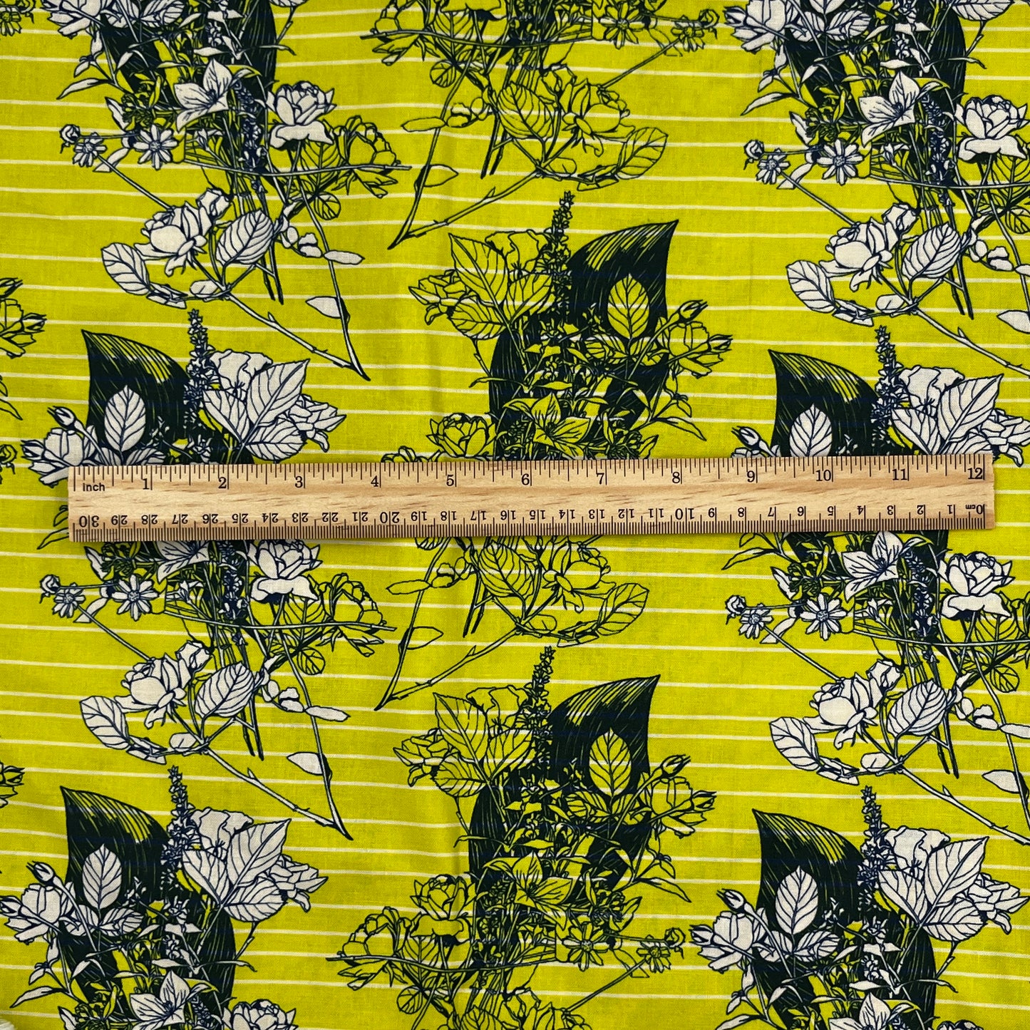 2 Yards Chartreuse & Navy Floral, Premium Cotton
