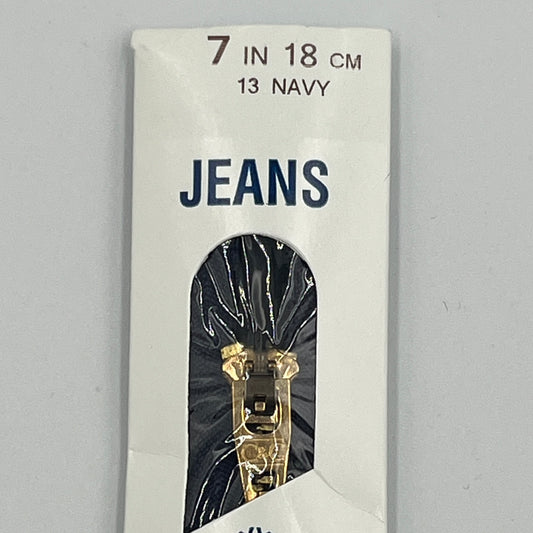 7" Brass Jeans Zipper, Navy