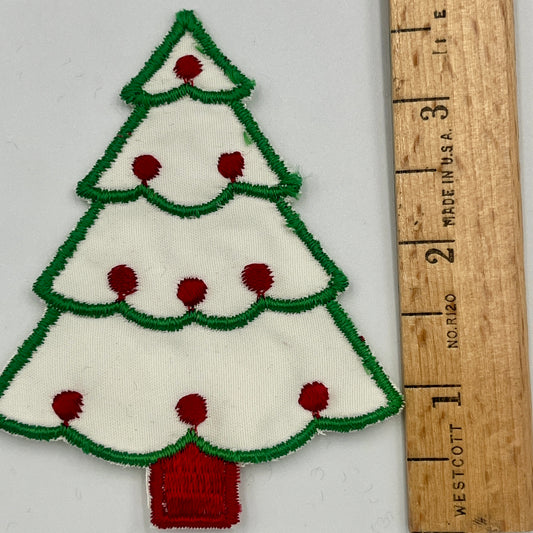 Vintage Christmas Tree Embroidered Patch, Green