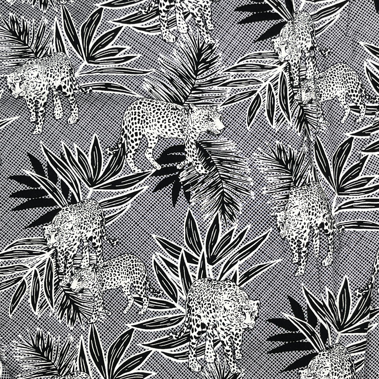 5 Yards Black & White Leopard Print Rayon Challis,  58” Wide