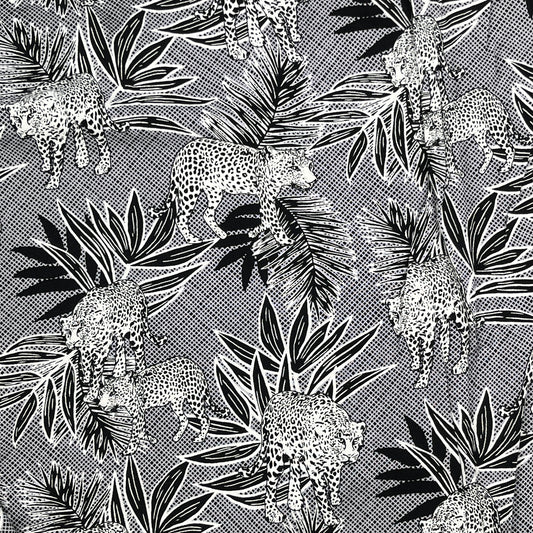 5 Yards Black & White Leopard Print Rayon Challis,  58” Wide