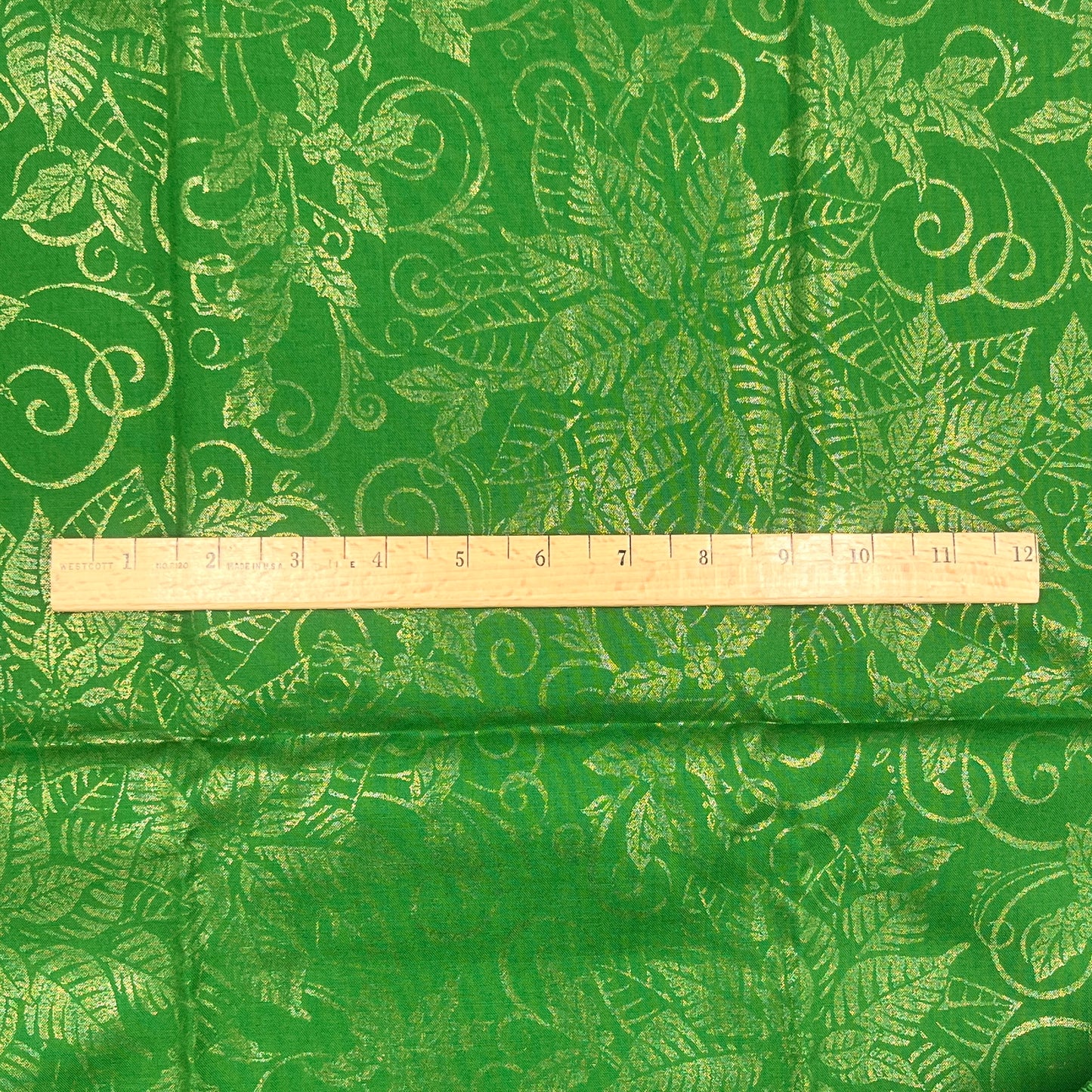 7/8 Yard Metallic Green Poinsettia Quilting Cotton