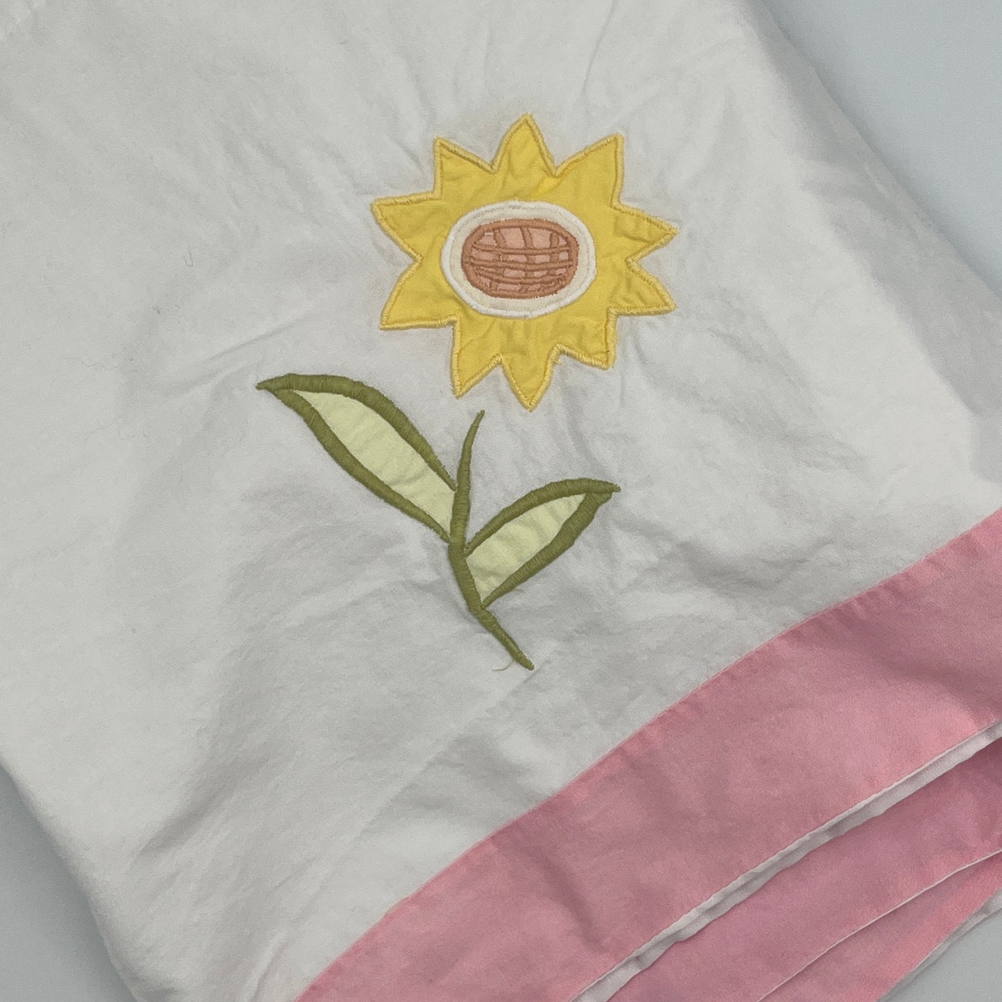 Pink Floral & Butterfly Appliqué Curtain Valance, Cotton, 15” x 80”