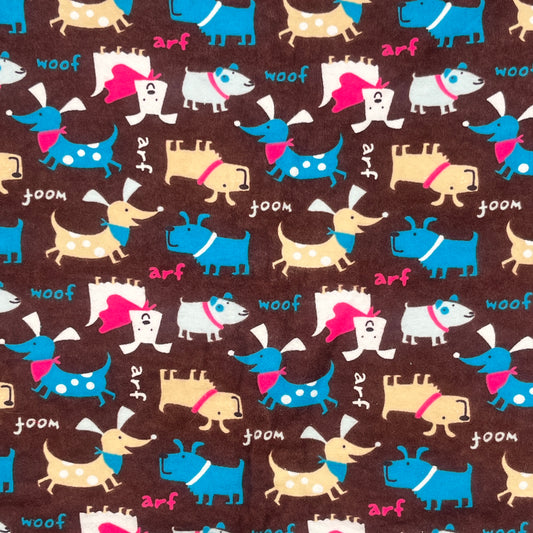 2 1/4 Yards Brown Dog Print Flannel, Joann’s Snuggle