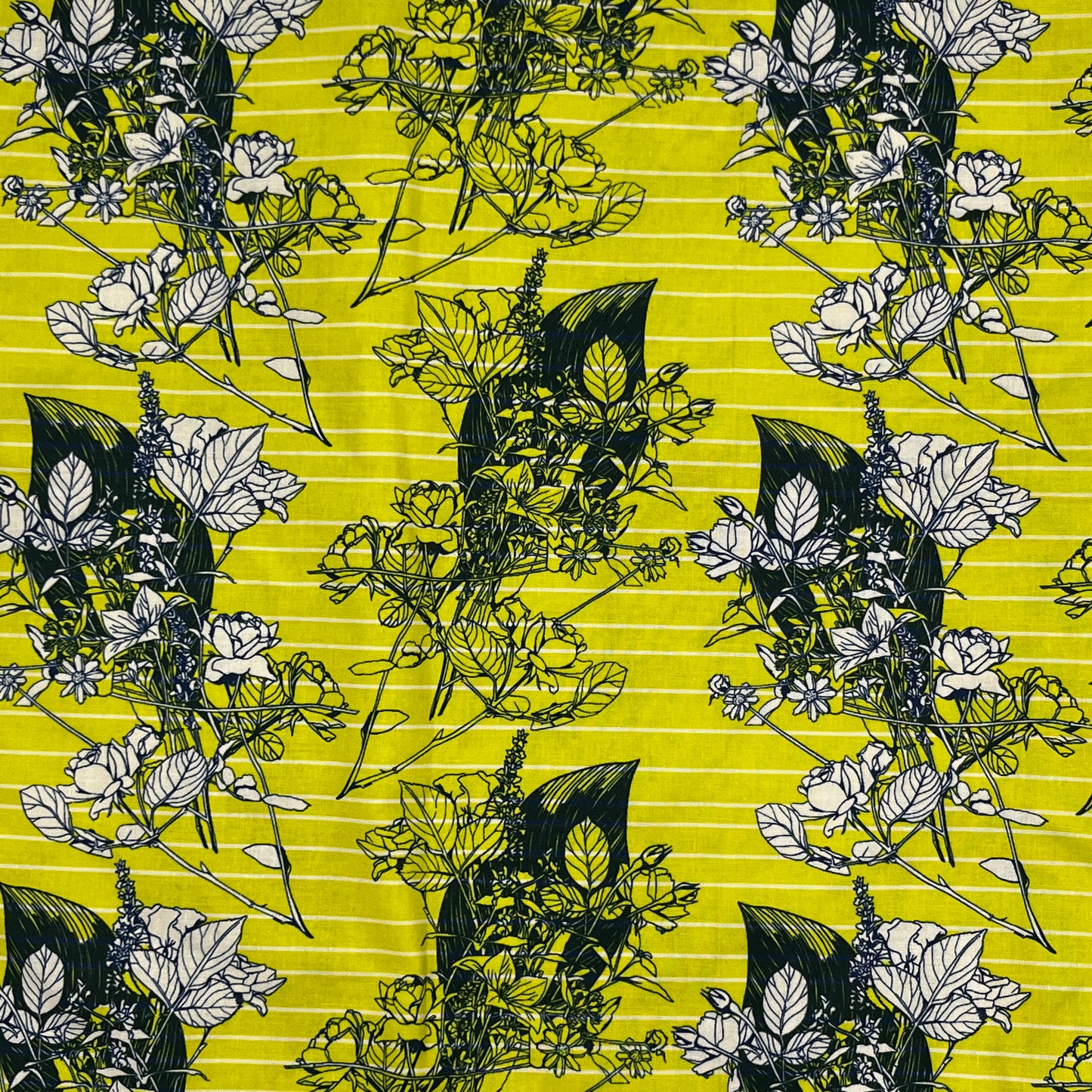 2 Yards Chartreuse & Navy Floral, Premium Cotton