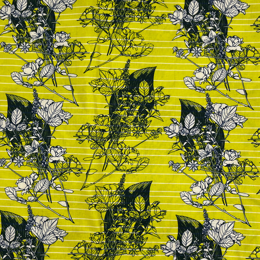 2 Yards Chartreuse & Navy Floral, Premium Cotton
