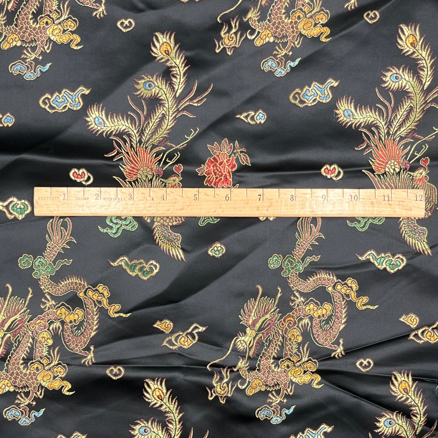 2 5/8 Yard Asian Brocade Print, Poly Satin, FLAW