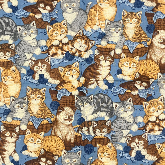 20" x 36" Kittens in Baskets Print, Premium Quilting Cotton