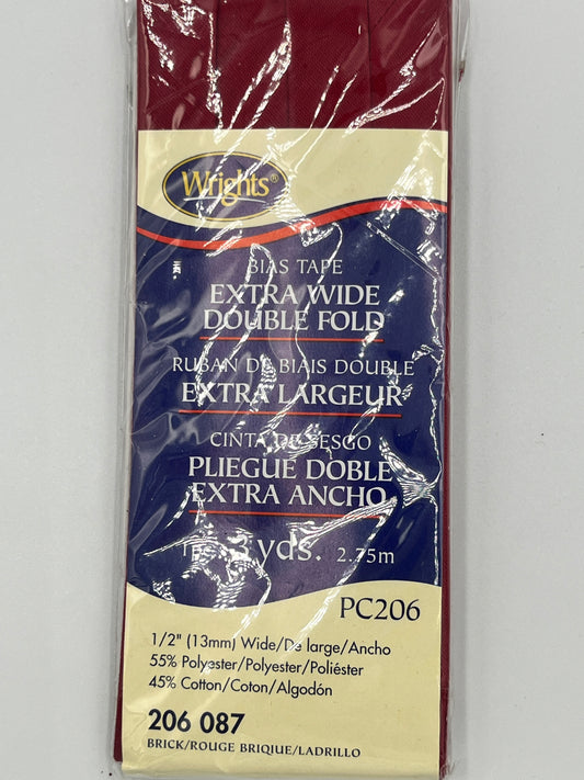 Wrights Extra Wide Double Fold Bias Tape, Brick