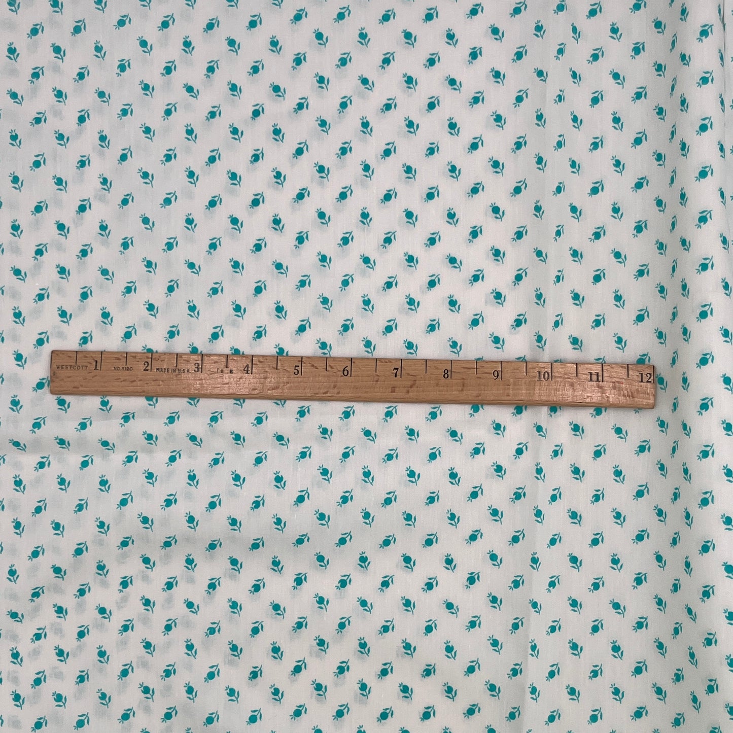 3 Yards Teal Floral Bud Print, Lightweight Cotton