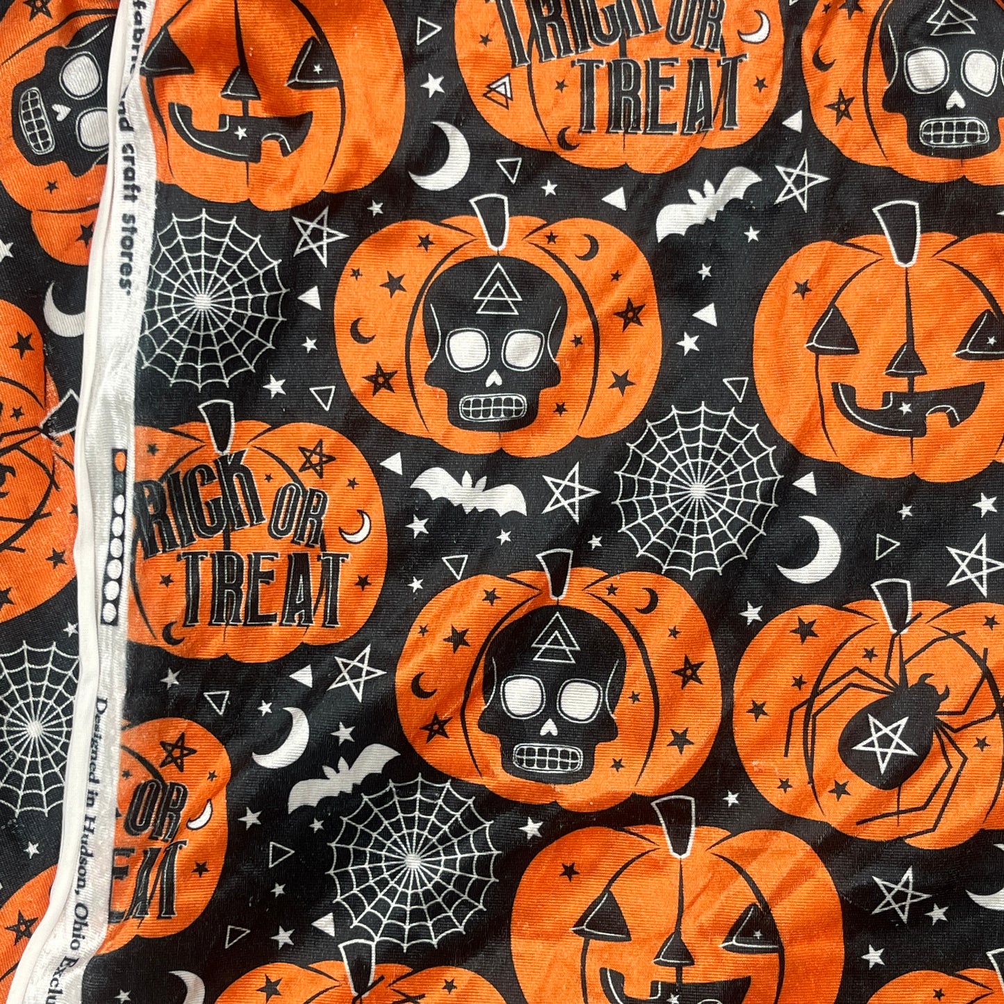 Halloween Pumpkins & Skulls Knit Fabric, see description for yardage