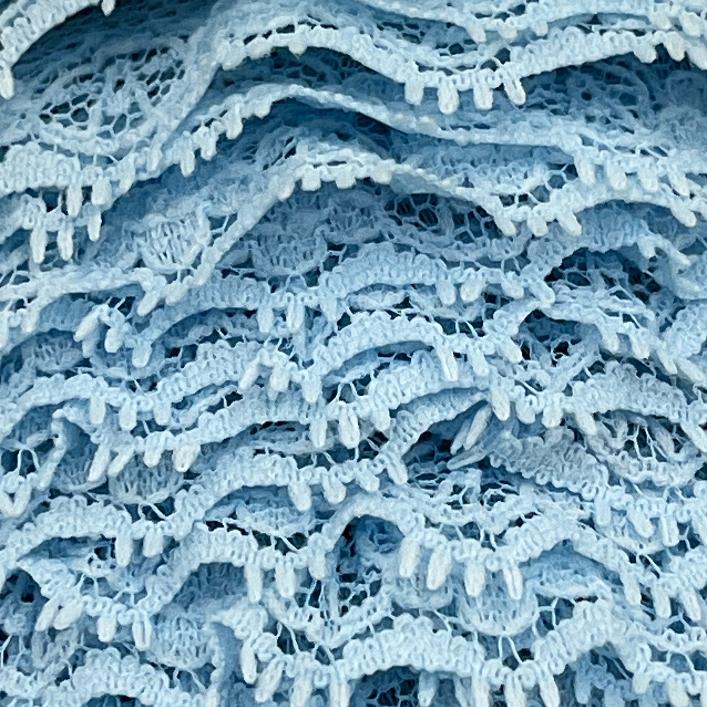 3 1/3 Yards, Baby Blue Ruffled Lace Trim, Delicate Vintage-Style
