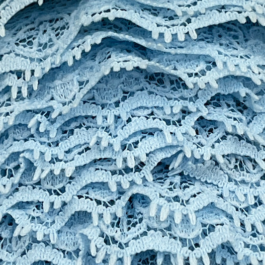 3 1/3 Yards, Baby Blue Ruffled Lace Trim, Delicate Vintage-Style