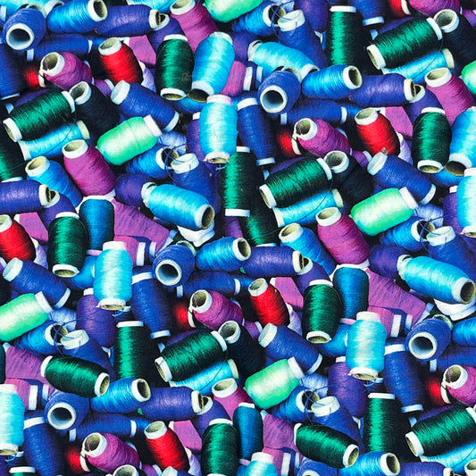 3 2/3 Yards Multicolor Thread Spool Print Cotton, Smooth Finish Quilting Cotton