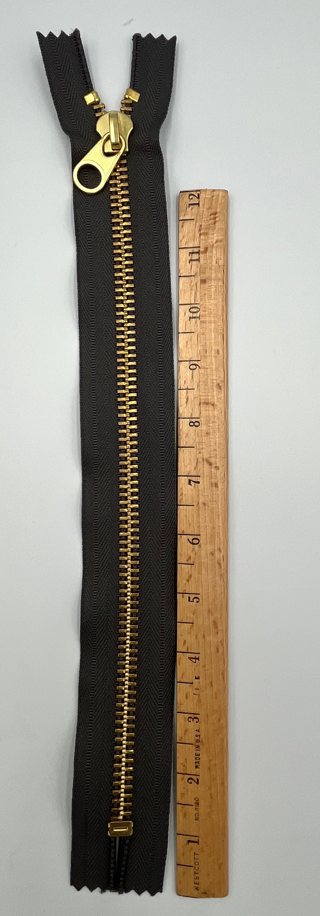 13” Heavy-Duty Brass Zipper, Grey Tape