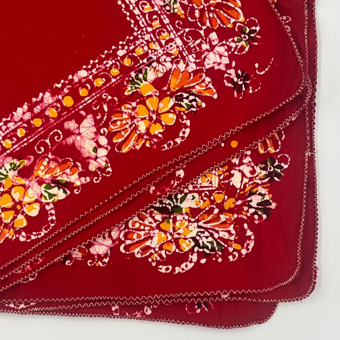 Pair of Embroidered Cotton Pillow Shams, Warm Red with Floral Detailing