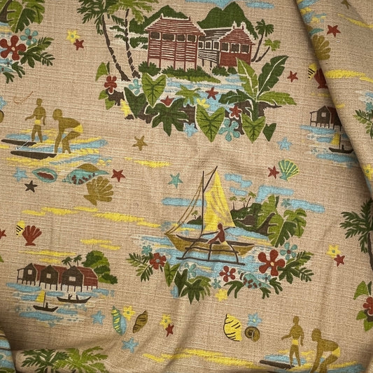 1+ Yard Vintage Screen Print Tommy Bahama TBO Waverunner, Cotton Canvas